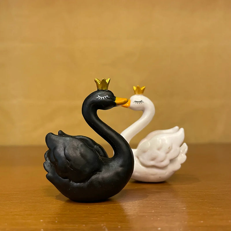 Set of 2 Black & White Crowned Swans Miniature Garden Accessory - plant store® 