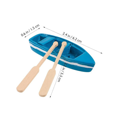Rowboat Mini Blue Wood Boat with 2 Oars (Set of 2)