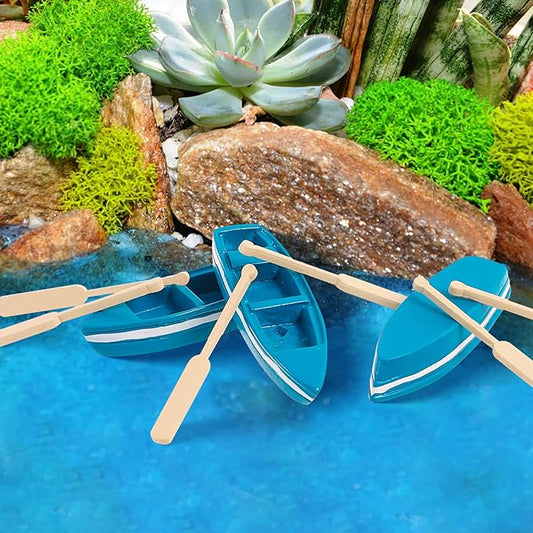 Rowboat Mini Blue Wood Boat with 2 Oars (Set of 2)
