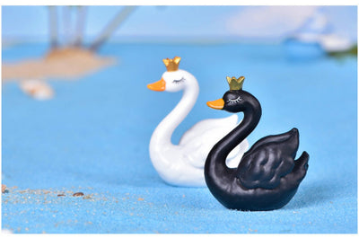 Set of 2 Black, White or Blue Crowned Swans Miniature Garden Accessory