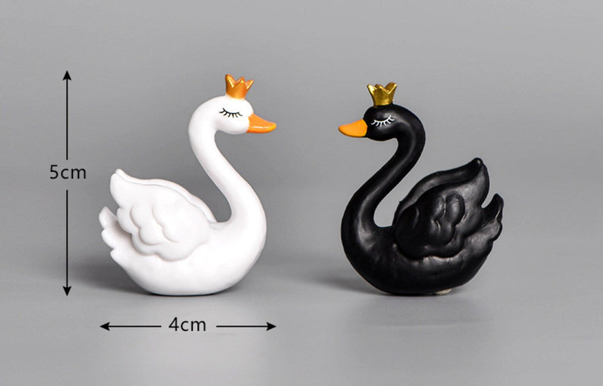 Set of 2 Black & White Crowned Swans Miniature Garden Accessory - plant store® 