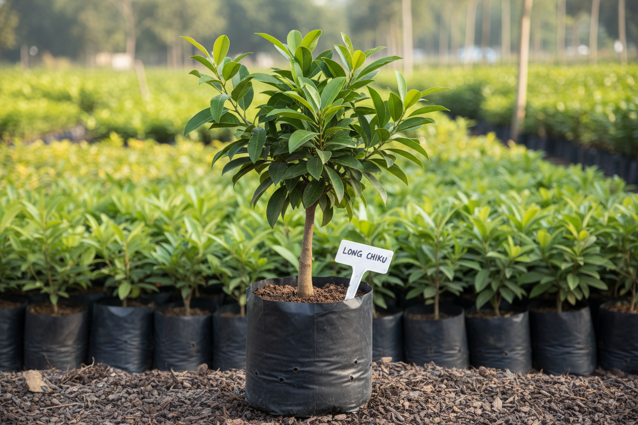 Long chiku height 2 ft.. in poly bag.. in nursery set up...grafted tree.. 1600x1600 pixels.. image in square