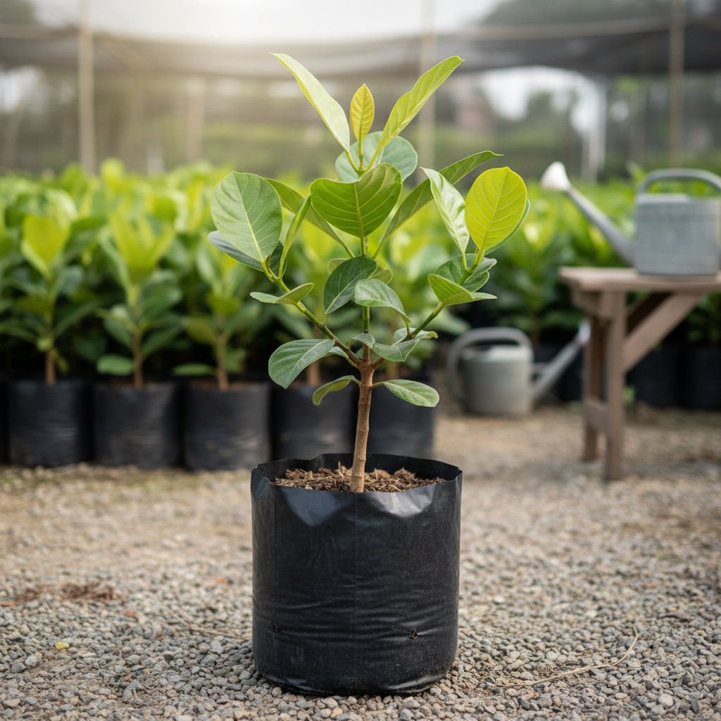 Red Jackfruit plant. in a polybag.. in a nursery set up. with 4-5 branches. height about 2 ft. dimension 1080x1080
