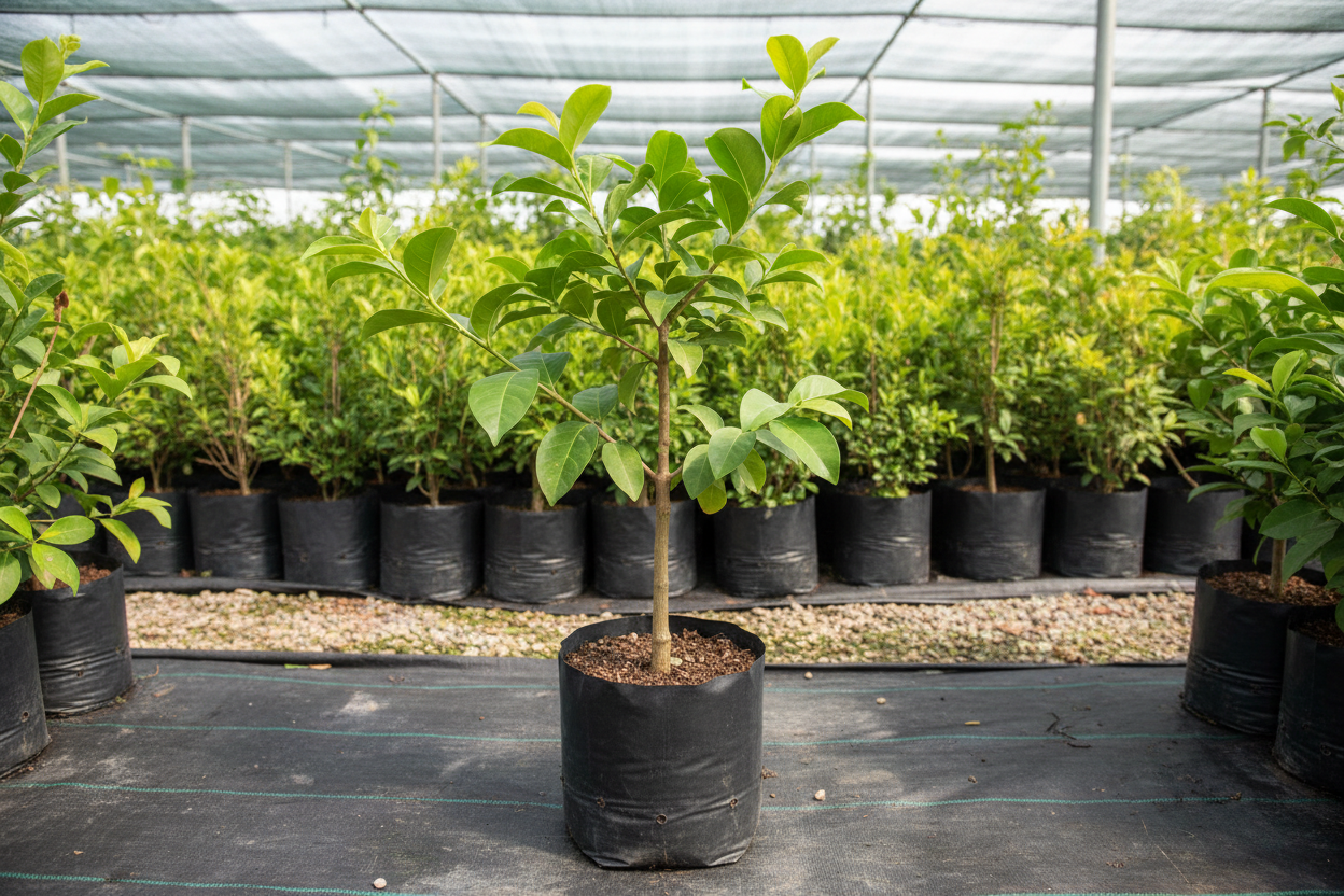 white water apple grafted tree. in poly bag.. 2 ft height. 1600x1600 pixels.. in nursery set up